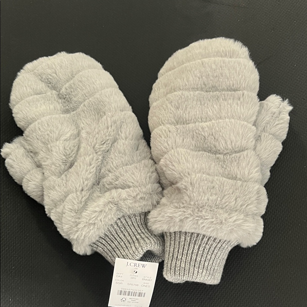 *NWT* J. Crew Light Gray Faux Fur Mittens